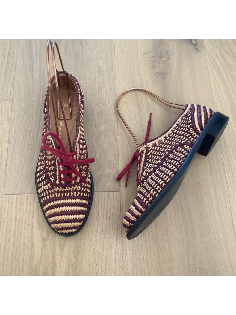 Robert Clergerie Lace Up Raffia Shoes Flats